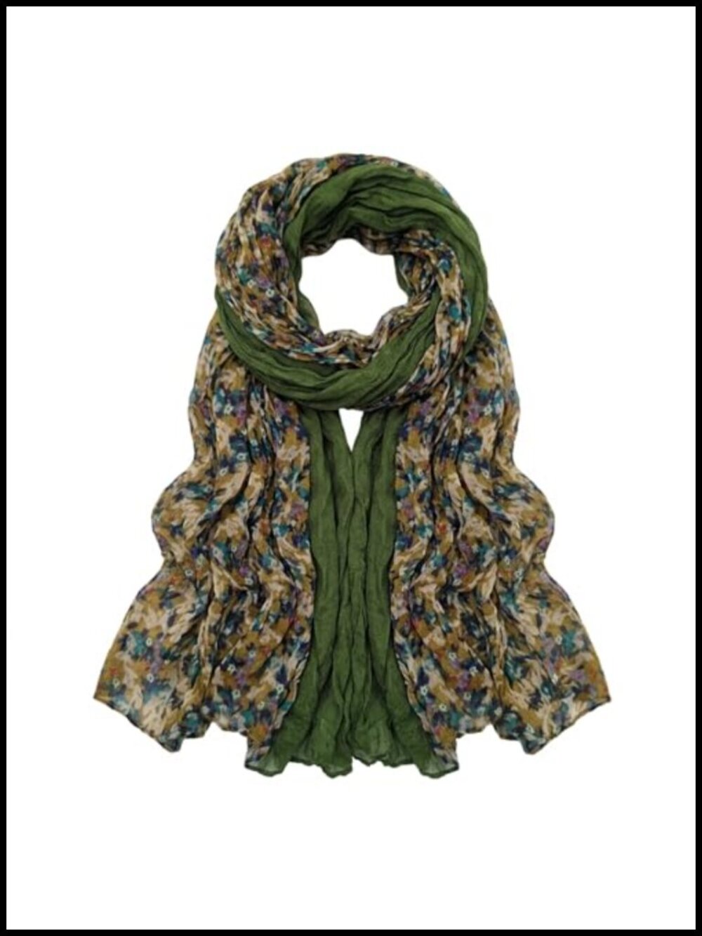 Extra Long 71" Crinkle Scarf Voile Pleated Shawl Leopard Floral